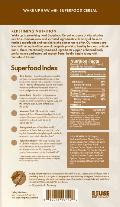Cacao Crunch Superfood Cereal (9 oz, raw, organic ingredients)
