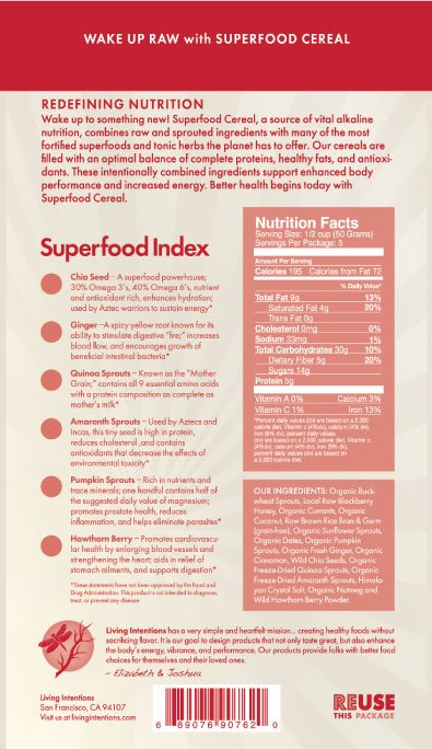 Chia Ginger Superfood Cereal (9 oz, raw, organic ingredients)