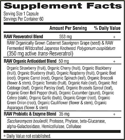 RAW Resveratrol, capsules, Garden of Life (60 v-caps)