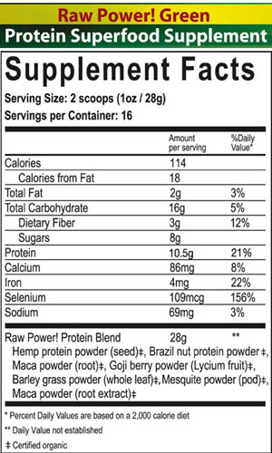 Raw Power! Protein Superfood, Green (16 oz, raw, certified organic)