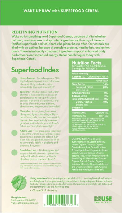 Hemp & Greens Superfood Cereal (9 oz, raw, organic ingredients)