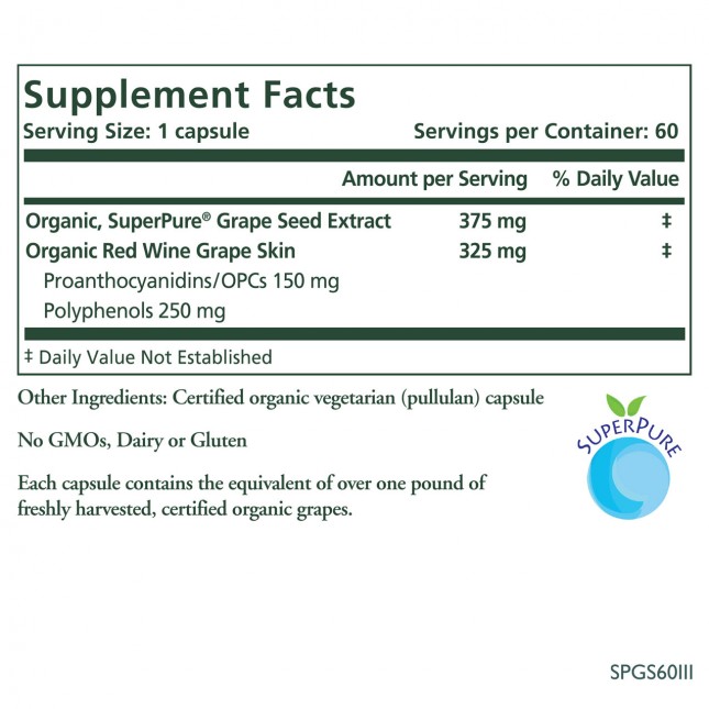 Grape Seed Extract, SuperPure, Organic, Synergy (60 capsules)