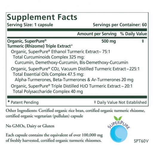 Turmeric Extract, SuperPure, Synergy, organic (60 caps, 60-day supply)