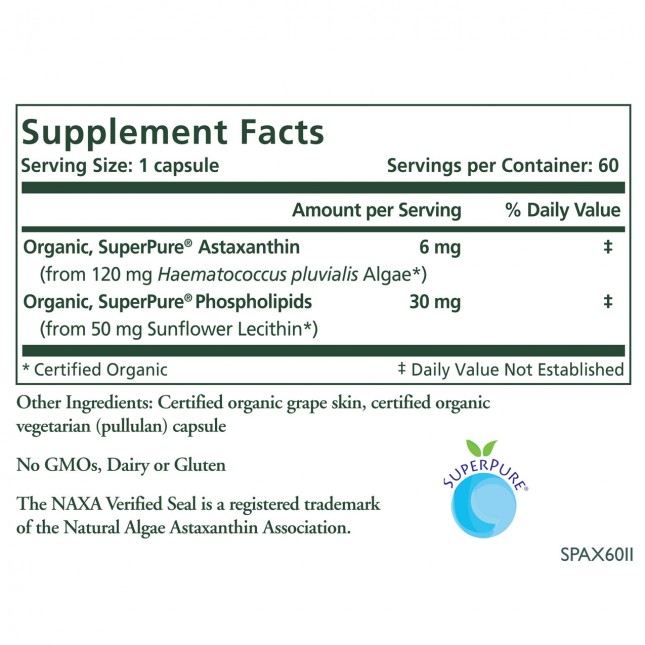 Astaxanthin, SuperPure Organic Algae, Synergy (60 capsules)