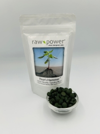 Click to enlarge Wholesale 12x Thor's Hammer, cold-pressed tablets, Raw Power (each bag = 400 count, 250mg, Net Wt 100g, pure chlorella/pure spirulina)